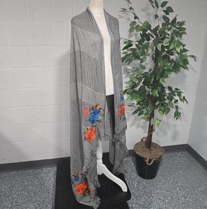 Zara Embroidered Floral Fringe Oversized Stevie Nicks Scarf Wrap Fairy Whimsical